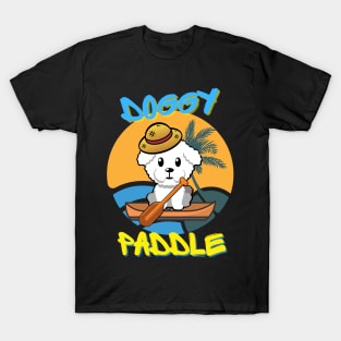 Cute furry Dog is paddling on a boat T-Shirt